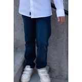 Breeze Erkek Çocuk Jean Pantolon Bağcıklı Fermuarlı Cepli 10-14 Yaş, Koyu Mavi - 11 Yaş
