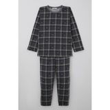 Breeze Erkek Çocuk Pijama Takımı Dinozor Krallığı Ekose Desenli 4-8 Yaş, Gri - 5 Yaş