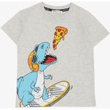Breeze Erkek Çocuk Tişört Pizza Yiyen Mutlu Dinozor Baskılı 2-6 Yaş, Açık Gri Melanj - 2 Yaş
