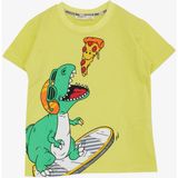 Breeze Erkek Çocuk Tişört Pizza Yiyen Mutlu Dinozor Baskılı 2-6 Yaş, Sarı - 2 Yaş