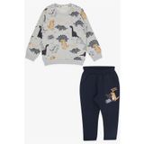 BREEZE GİRLS & BOYS Erkek Bebek Eşofman Takımı Neşeli Hayvancıklar Desenli 9 Ay-3 Yaş, Gri Melanj