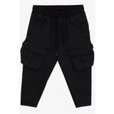 BREEZE GİRLS & BOYS Erkek Çocuk Pantolon Kargo Cepli Beli Lastikli 3-7 Yaş, Siyah