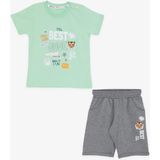 Breeze Girls & Boys Erkek Çocuk Şortlu Takım Kaplan Baskılı 1-4 Yaş, Su Yeşili - 1,5 Yaş