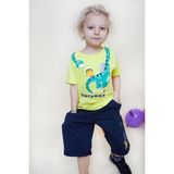 Breeze Girls & Boys Erkek Çocuk Şortlu Takım Mutlu Dinozor Aile Baskılı 1-4 Yaş, Sarı - 1,5 Yaş
