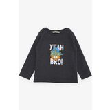 BREEZE GİRLS & BOYS Erkek Çocuk Uzun Kollu Tişört Şapkalı Havalı Aslancık Baskılı 1-4 Yaş, Koyu Gri Melanj
