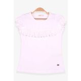 Breeze Güpürlü Kolları Lastikli Ekru 3-8 Yaş Kız Çocuk Tişört
