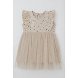 Breeze Kız Bebek Elbise Kalp Desenli Tüllü Fırfırlı 9 Ay-3 Yaş, Bej