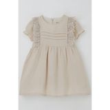 Breeze Kız Bebek Elbise Omuz Kısmı Güpür Detaylı Kolları Lastikli 9 Ay-3 Yaş, Bej - 2 Yaş