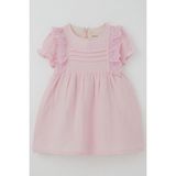 Breeze Kız Bebek Elbise Omuz Kısmı Güpür Detaylı Kolları Lastikli 9 Ay-3 Yaş, Pembe