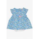 Breeze Kız Bebek Elbise Zıbınlı Çiçek Desenli Fiyonklu 9 Ay-3 Yaş, Mavi
