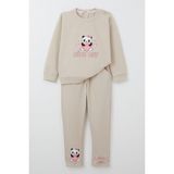 Breeze Kız Bebek Eşofman Takım Mutlu Pandacık Baskılı 9 Ay-3 Yaş, Bej