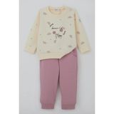 Breeze Kız Bebek Eşofman Takımı Pembe Çiçek Desenli 6 Ay-2 Yaş, Krem
