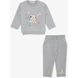 Breeze Kız Bebek Eşofman Takımı Sevimli Hayvancık Dostlar 4 Ay-1.5 Yaş, Açık Gri Melanj - 1 Yaş