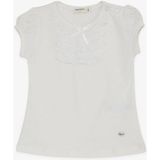 Breeze Kız Bebek Güpür Dantel Yaka Detaylı Pamuklu T-Shirt - Beyaz - 9 - 12 Ay