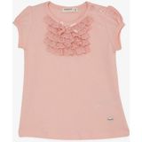 Breeze Kız Bebek Güpür Dantel Yaka Detaylı Pamuklu T-Shirt - Pembe - 9 - 12 Ay