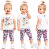 Breeze Kız Bebek Parlak Taş Kamuflaj Süslemeli Taytlı Yazlık Takım - Standart - Beyaz