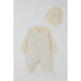 Breeze Kız Bebek Patikli Tulum Çiçek Desenli 0-6 Ay, Krem - 4 Ay