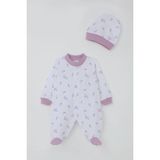 Breeze Kız Bebek Patikli Tulum Çiçek & Yazı Desenli 0-6 Ay, Beyaz