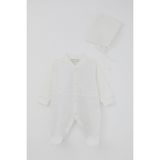 Breeze Kız Bebek Patikli Tulum Dantel Detaylı Çiçek Nakışlı 0-6 Ay, Ekru - 4 Ay