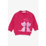 Breeze Kız Bebek Sweatshirt Mutlu Kedicikler 4 Ay-1.5 Yaş, Fuşya