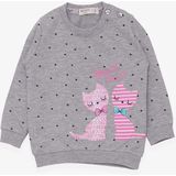 Breeze Kız Bebek Sweatshirt Mutlu Kedicikler Gri Melanj (4 Ay-1.5 Yaş) - 6 Ay