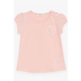 Breeze Kız Bebek Tişört Çiçek Nakışlı 9 Ay-3 Yaş, Somon