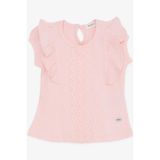 Breeze Kız Bebek Tişört Fırfırlı Nakışlı Güpürlü 6 Ay-2 Yaş, Pembe - 1 Yaş