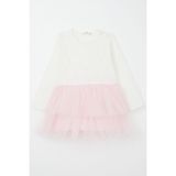 Breeze Kız Bebek Uzun Kollu Elbise Tül Çiçekli 9 Ay-3 Yaş, Ekru
