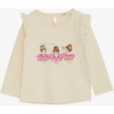 Breeze Kız Bebek Uzun Kollu Tişört Danscı Kız Baskılı Güpürlü 9 Ay-3 Yaş, Krem - 2 Yaş