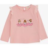 Breeze Kız Bebek Uzun Kollu Tişört Danscı Kız Baskılı Güpürlü 9 Ay-3 Yaş, Pudra - 1,5 Yaş