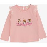 Breeze Kız Bebek Uzun Kollu Tişört Danscı Kız Baskılı Güpürlü 9 Ay-3 Yaş, Pudra - 2 Yaş