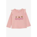 Breeze Kız Bebek Uzun Kollu Tişört Danscı Kız Baskılı Güpürlü 9 Ay-3 Yaş, Pudra