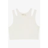 Breeze Kız Çocuk Crop Tişört Çift Askı Omuz Detaylı 9-16 Yaş, Ekru