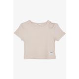 BREEZE Kız Çocuk Crop Tişört Omuzu Açık Detaylı Fitilli 9-14 Yaş, Bej