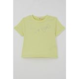Breeze Kız Çocuk Crop Tişört Taşlı Fiyonk Baskılı 7-12 Yaş, Fıstık Yeşili