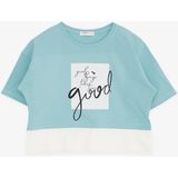 Breeze Kız Çocuk Crop Tişört Yazı Baskılı Yanları Yırtmaçlı 9-14 Yaş, Mint Yeşili - 12 Yaş