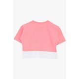 BREEZE Kız Çocuk Crop Tişört Yazı Baskılı Yanları Yırtmaçlı 9-14 Yaş, Neon Pembe