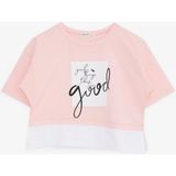 Breeze Kız Çocuk Crop Tişört Yazı Baskılı Yanları Yırtmaçlı 9-14 Yaş, Pembe - 10 Yaş