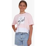 Breeze Kız Çocuk Crop Tişört Yazı Baskılı Yanları Yırtmaçlı 9-14 Yaş, Pembe - 11 Yaş