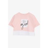 BREEZE Kız Çocuk Crop Tişört Yazı Baskılı Yanları Yırtmaçlı 9-14 Yaş, Pembe
