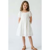 Breeze Kız Çocuk Elbise Çiçek Nakış Güpürlü Kolları Lastikli 6-12 Yaş, Ekru
