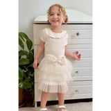 Breeze Kız Çocuk Elbise Fiyonklu Tüllü Omuzu Fırfırlı 1.5-5 Yaş, Ekru - 1,5 Yaş