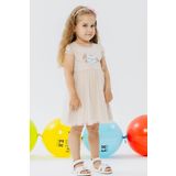 Breeze Kız Çocuk Elbise Gözlüklü Sevimli Kedicik Baskılı 1.5-5 Yaş, Bej