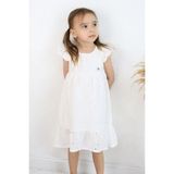 Breeze Kız Çocuk Elbise Güpürlü Çiçek Nakışlı 4-9 Yaş, Ekru - 5 Yaş