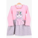 Breeze Kız Çocuk Elbise Pullu Nakışlı Kedicik 1-4 Yaş, Pudra