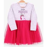 Breeze Kız Çocuk Elbise Unicorn Baskılı 1.5-5 Yaş Gri Melanj - 1,5 Yaş