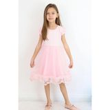 Breeze Kız Çocuk Elbise Vintage Dantel Detaylı Tüllü Çiçek Desenli Elbise 4-9 Yaş, Pembe - 8 Yaş