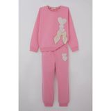 Breeze Kız Çocuk Eşofman Takımı Kalp Nakışlı Fiyonklu 4-9 Yaş, Pembe - 5 Yaş