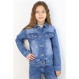 Breeze Kız Çocuk Jean Ceket Kelebek Baskı Detaylı Cepli 6-12 Yaş, Mavi