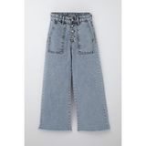 Breeze Kız Çocuk Jean Pantolon Geniş Paça Düğmeli Paçası Püskül Detaylı 10-14 Yaş, Açık Mavi - 13 Yaş